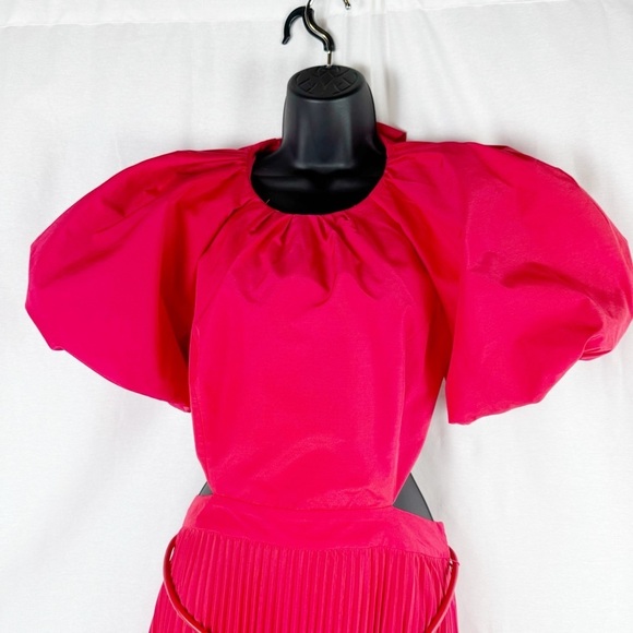 REBECCA VALLANCE Magdalena Red Puff Sleeve Open Back Cut Out Midi Dress US 10 - Picture 4 of 15